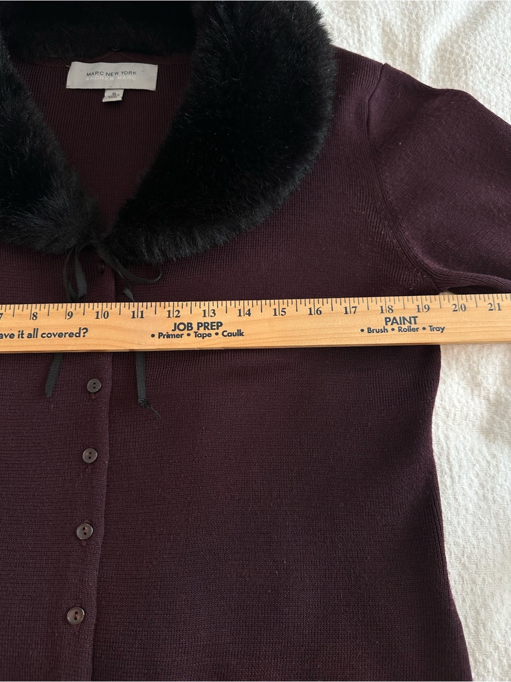 Marc New York Plush Faux-Fur Collar Button-Front Sweater Cardigan - Burgundy - Picture 6 of 12